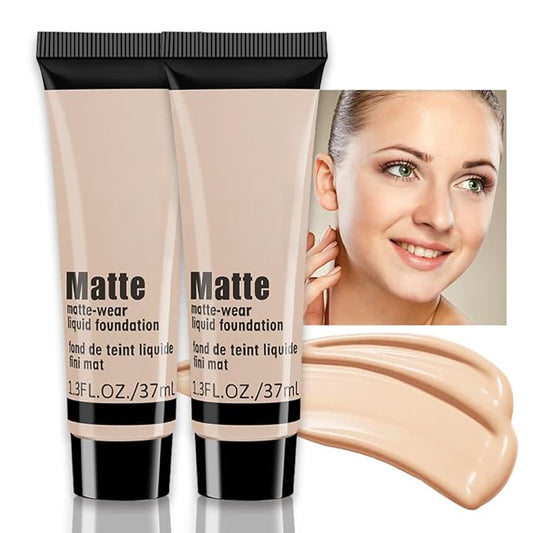 2 Pack Liquid Foundation Cream for Face Makeup,Durable Full Coverage Matte Concealer Make Up,Oil Control & Waterproof Base Primer -1+1 Fl.Oz-BEIGE 2#