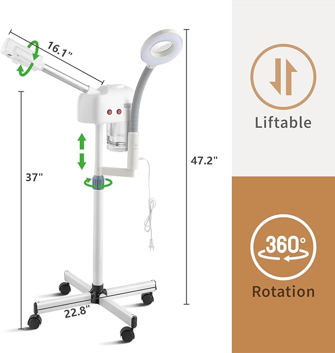 Winado 2 in 1 Facial Steamer with 5X Magnification Light, Deep Cleaning for Personal Skin Care, Beautician Steamer Professional Humidifier Facial Spa Mist Steam for Home & Beauty Salon, White