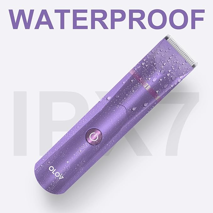 OLOV Electric Body Hair Trimmer - Groin Trimmer for Men - Bikini Trimmer Women - Wet/Dry Shaver Groomer, Replaceable Ceramic Blade Heads, USB Recharge Dock, Waterproof Hygiene Razor, Bright Purple