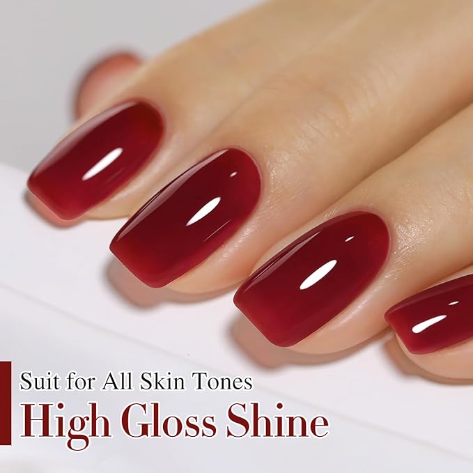 Double Rhythm Translucent Gel Polish Sheer Neutral Natural Light Milky Same Color Same Bottle 15ML Jelly Nail Polish Nail Art DIY at Home (Jelly Burgundy-A1400)