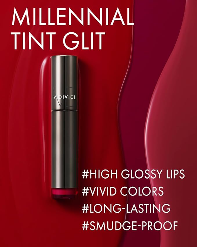 VIDIVICI Millennial Tint Glit - Transfer Proof Moisture Korean Lip Tint with Long-Lasting Color, Lightweight Water Jelly Texture, Hydrating & Smudge-Free Lip Stain, 0.13oz (04 FALLING BROWN)