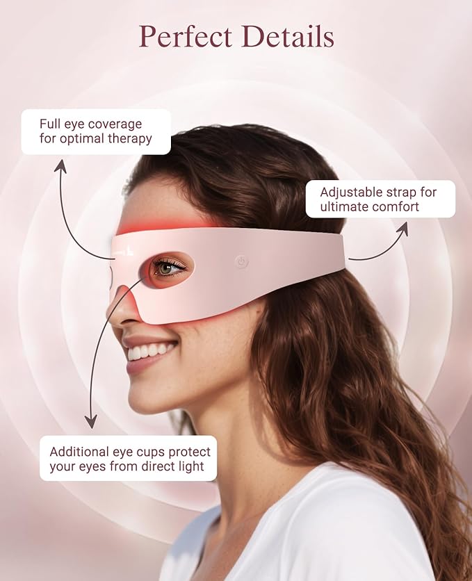 Red Light Therapy for Eyes, Wireless Under-Eye Red Light Therapy Mask with Timing Function, 3 Modes with Near-Infrared, Rechargeable Mask for Home Skincare