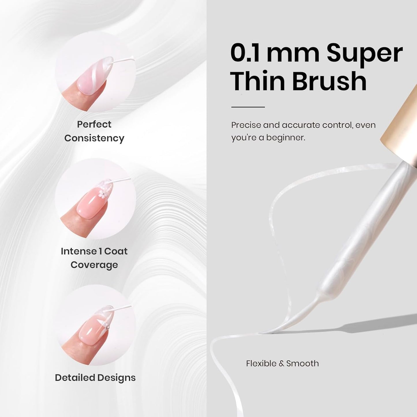 Beetles White Liner Gel Polish, 7ml Pearl White Gel Liner Nail Art Pearlescent Silver Shell Glitter Swirl Effect Pearl Nail Polish Soak Off UV LED Nail Art Design Gifts for Women