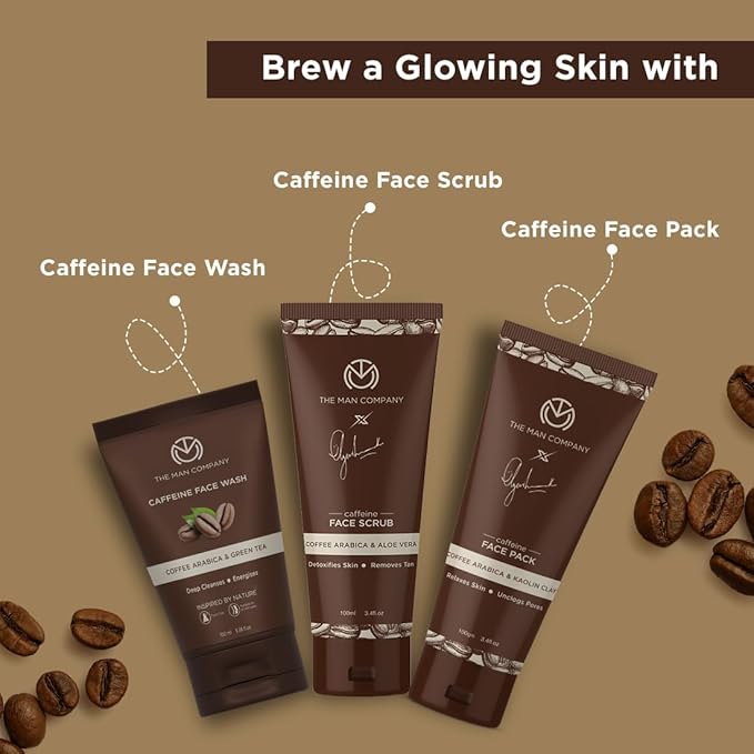 The Man Company Coffee Face Care Kit with Face Wash, Face Scrub, Face Pack | Cleanses, Detoxifies, Relaxes, Glowing and Brightening Skin - Pack of 3