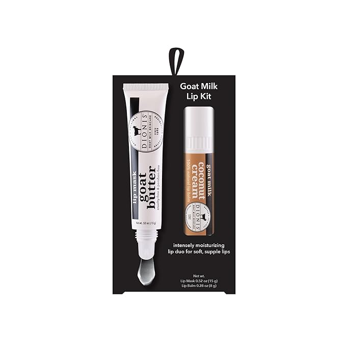 Dionis Goat Butter Overnight Lip Mask & Lip Balm Kit - Goat Milk, Jojoba & Moringa Oils Moisturize & Repair Chapped Lips Overnight while Lip Balm Keeps Moisture Locked In All Day, Creamy Coconut