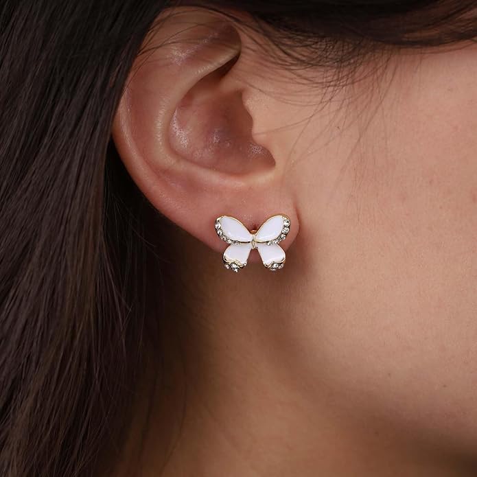 Vintage Butterfly Pearl Drop Earrings Gold Pearl Chain Earrings Long Pearl Tassel Earrings White Butterfly Stud Earrings Wedding Pearl Earrings Jewelry for Women