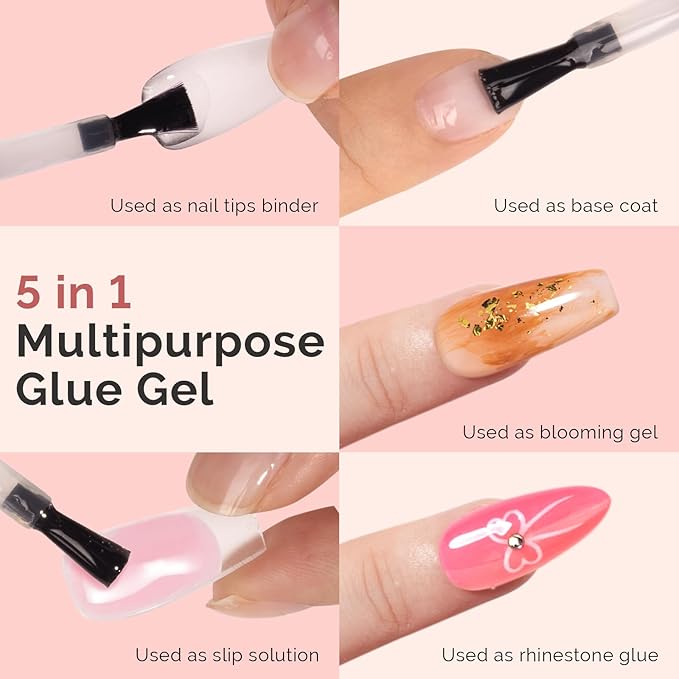MelodySusie No Wipe Glossy Top Coat Base Coat Nail Glue Set Long Lasting Shine Finish Soak Off UV LED Nail Lamp Nail Art Design Manicure Kit Perfect Gifts for Women Girls 3 Pcs 15ml Clear