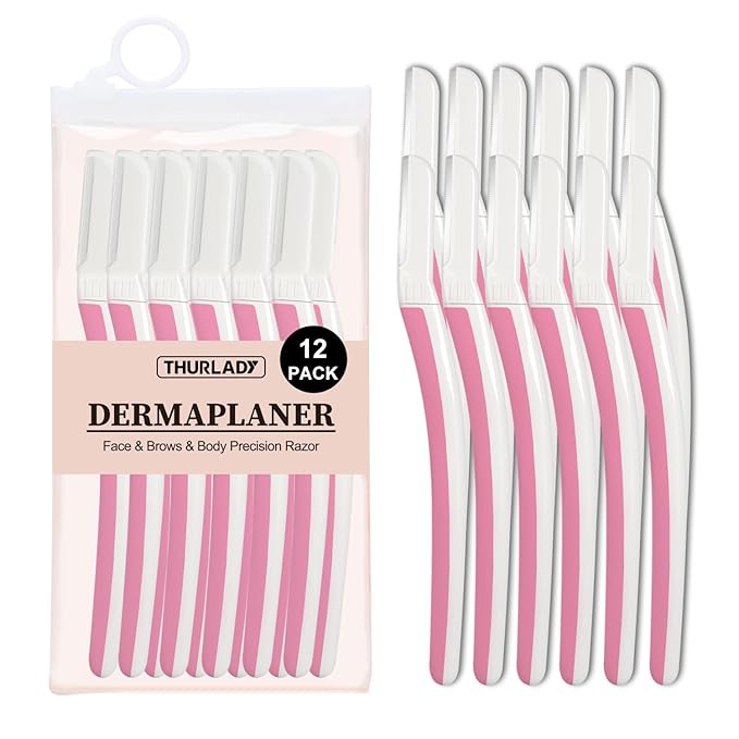 Face Razors for Women, Dermaplane Razor for Women Face, Eyebrow Razor, Dermaplaning Tool, Skin Safe Microblades, Peach Fuzz Remover (12ct, Pearl Blush)