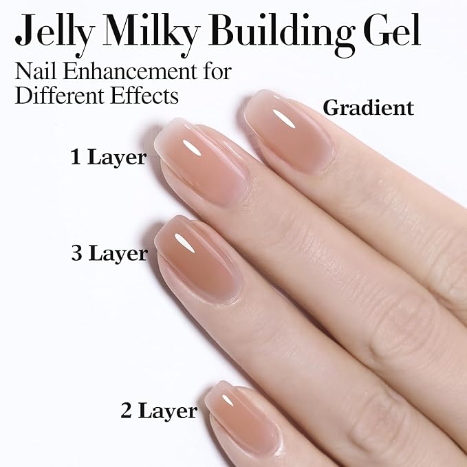 Double Rhythm Clear Gel Nail Polish 15ml Nail Strengthener in a Bottle Nail Extension Hard Gel Soak Off Long Lasting UV Gel (Light Nude 8 in 1-6)