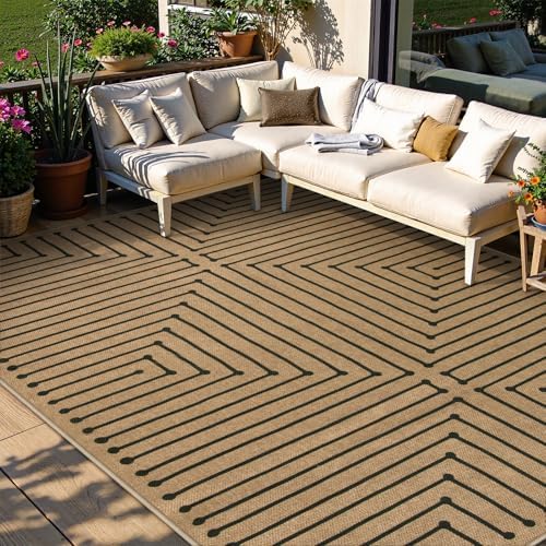 Lahome Tan Rug for Living Room, Geometric 8x10 Washable Nature Easy Jute Rug by Lahome