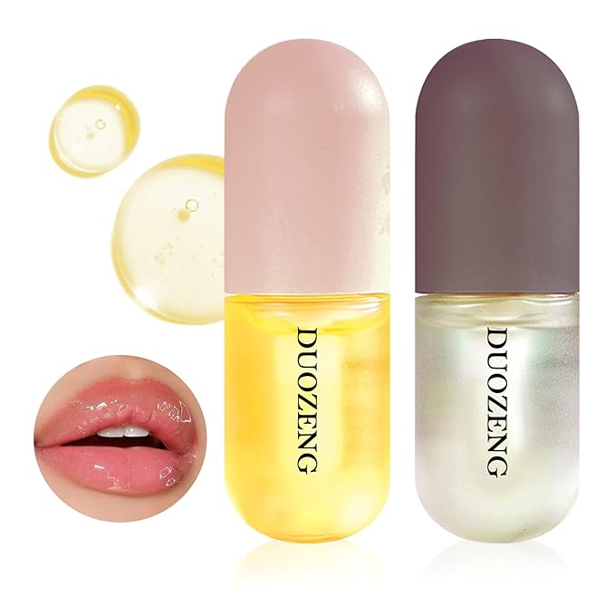 Lip Plumper Set,Lip Plumper Oil Gloss Moisturizing Lip Plumper Lip Care Serum,Hydrating Plump Gloss Reduce Fine Lines,Lip Plumper for Day & Night Use Set B（2Pcs）