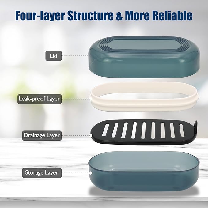 Shampoo Bar Holder Travel Case, Large Soap Holder for 5 oz/10 oz Oversized Bars, Durable & Versatile Storage Soap Container with Drainage Layer (Blue Style A-Large)