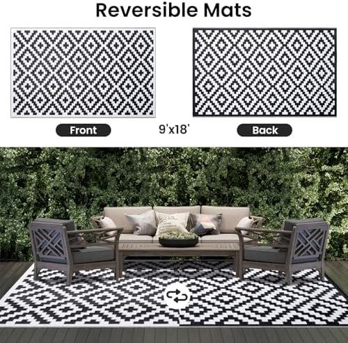 Smiry Outdoor Rug 9x18 ft Waterproof Reversible Boho Mat - Image 3