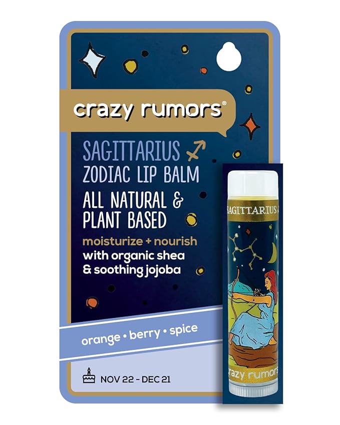 Crazy Rumors Sagittarius Zodiac All Natural, Plant Based Lip Balm to Moisturize and Nourish your Lips - Fire Blend (Sweet Orange, Fresh Berry, Aromatic Spice)