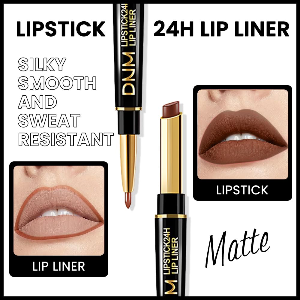 Kaely 2-in-1 Dark Deep Brown Matte Lip Liner & Lipstick Combo Set Kit for Women, Magic Neutral Lipstick 24 Hours Original Lips Liner Pencil Stain Gloss Makeup Long Lasting Waterproof 39