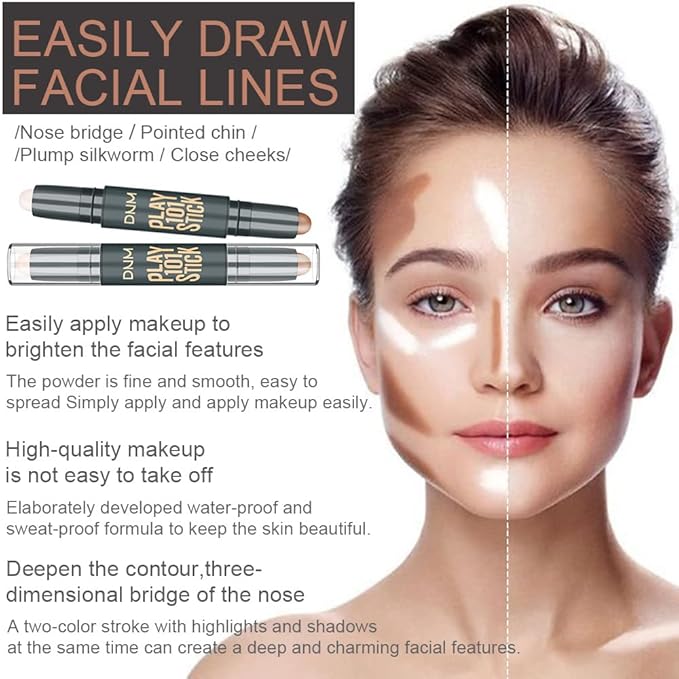 evpct 5Pcs 2In1 Face Cream Makeup Highlighter Highlight Contouring Concealer Contour Sticks Kit Bronzer Highlighter Makeup Stick and Contour Palette Illuminator Highly Piamented Long Lasting Brighten