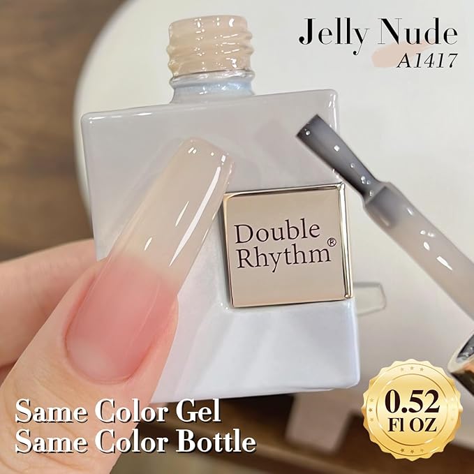 Double Rhythm 0.5Oz Translucent Gel Polish Sheer Neutral Natural Light Milky Same Color Same Bottle 15ML Jelly Gel Polish Art DIY at Home (Nude Beige-A1417)