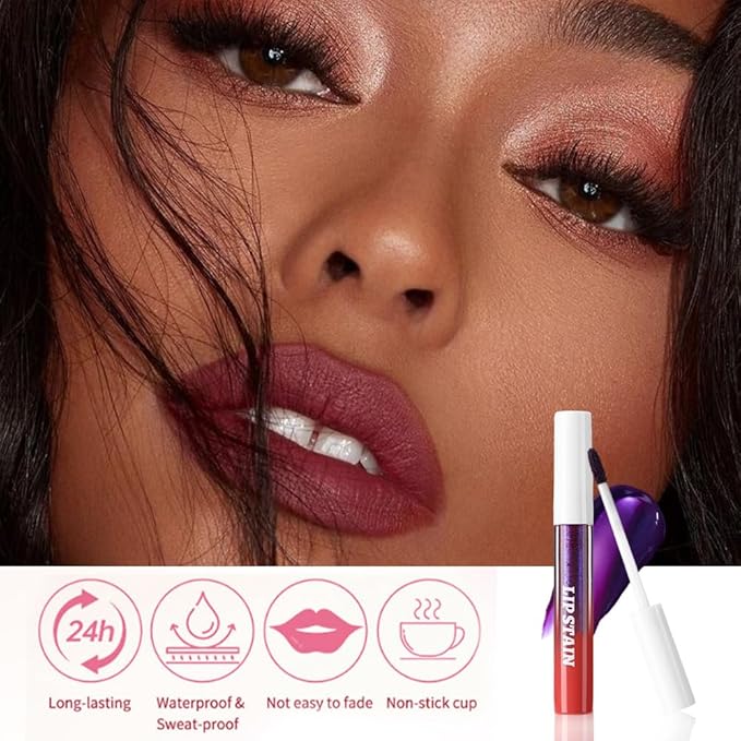 evpct Maroon Red Peel Off Lip Stain Tints with Tweezer, Matte Liquid Lipstick Lip Stain Long Lasting Waterproof for Women, Non-stick Cup Lipstick Peel Off High Pigmented Smudge-proof Easy to Apply, 01