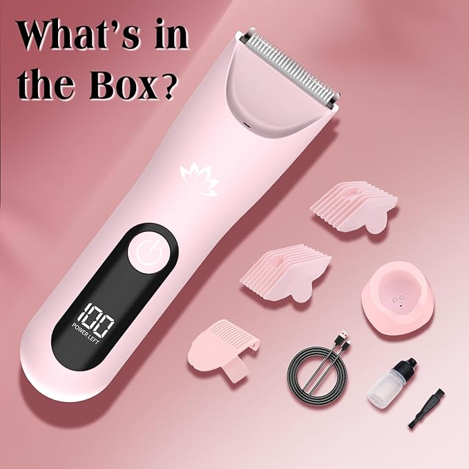 Dermave Bikini Shaver Bikini Trimmer for Women,Cordless Pubic Hair Trimmer,IPX7 Waterproof & LED Display Ladies Electric Razors Body Hair Trimmers for Underarm Leg Arm,Gifts Pink
