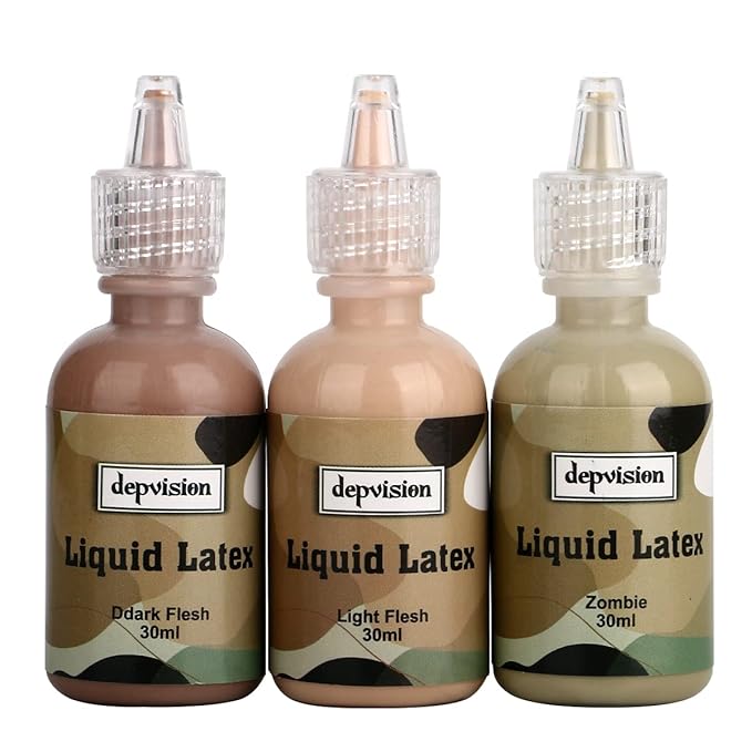 Depvision Liquid Latex 3 Colors Set White Fresh Clear Color For Special Effects Wound Waterproof Professional Makeup Artist Skin Illustrator SFX Monster Zombie (60ml*3 Color) (30ml * 3 Special color)