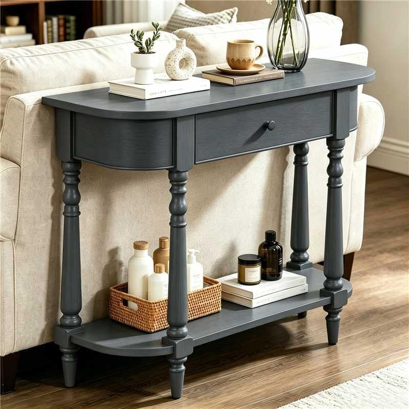 Small Curved Console Table 36-Inch Retro Farmhouse Entryway Sofa Table - Image 5
