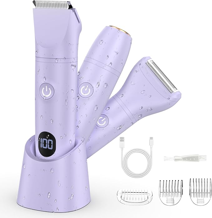 Bikini Trimmer Electric Razors for Women,3 in 1 Body Hair Removal Kit for Face,Pubic,Arm, Leg, Armpit, Bikini Trimmer,Painless IPX6 Waterproof Rechargeable Portable Lady Shavers Wet & Dry Gifts