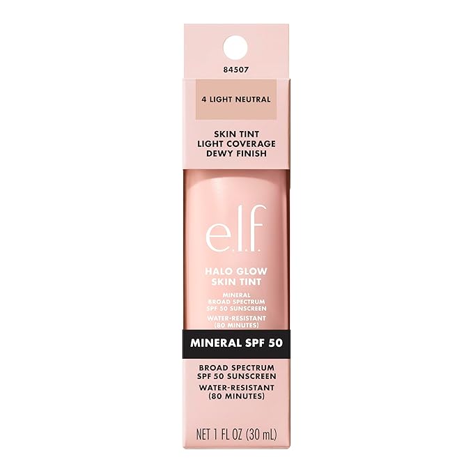 e.l.f. Halo Glow Skin Tint SPF 50, Tinted Moisturizer For Light, Buildable Coverage, Creates A Natural Glow, Vegan & Cruelty-Free, 4 Light Neutral