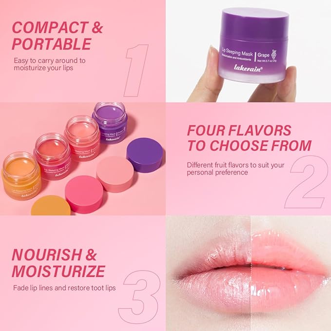 Hydrating Lip Sleeping Mask, Long Lasting Hydrating Night Lip Balms for Intensive Moisturizing and Care, Prevention Dry and Crack (GRAPEFRUIT) 0.7 OZ