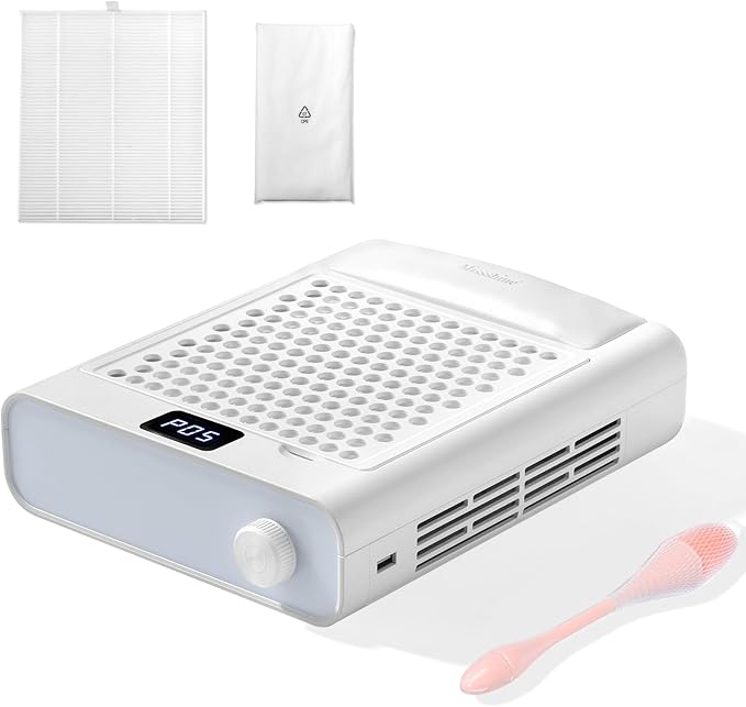 Missshine Dust Collector with Armrest – Professional 5-Speed Low Noise Vacuum Fan for Nail Techs – Powerful Suction with 10 Filter Papers for Salon & Home Use