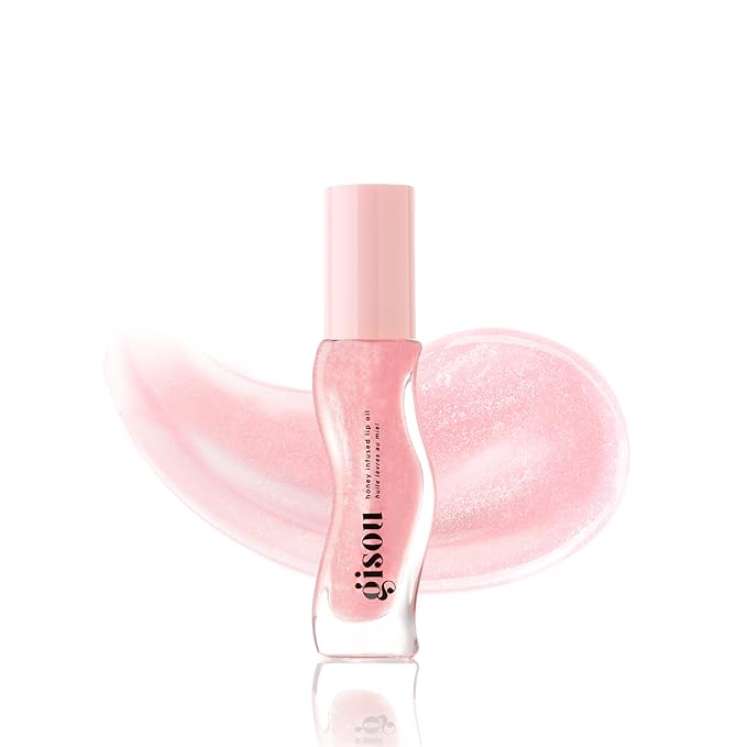Gisou Honey Infused Hydrating Lip Oil, Nourishing Lip Moisturizer for Dry Lips, High Shine, Smooth Finish, Clear Pink Shimmer Shade, Fresh Watermelon Scent, Watermelon Sugar, 8ml