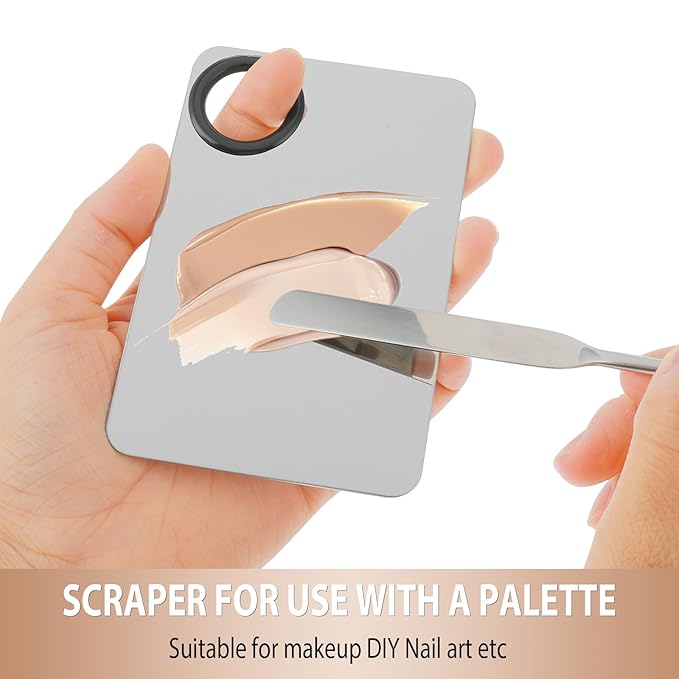 2 in-1 Set Make up Mixing Palette, Foundation Mixing Palette Stainless Steel Makeup Palette with Makeup Spatula for Professional Cosmetic Artist Make up Palette for Mixing Foundation Nail-Art