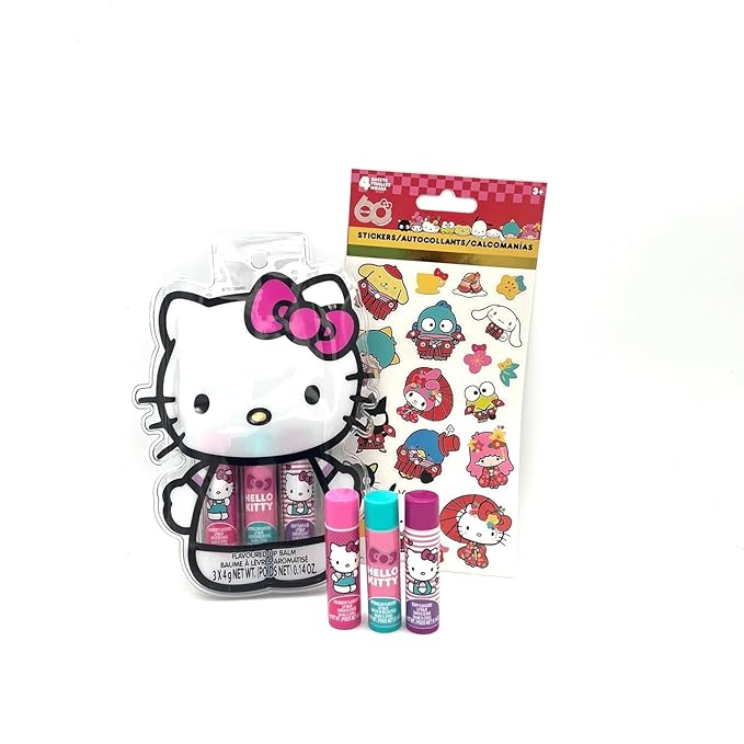 Hello Kitty 3pk Lip Balm Set with Stickers and Pouch