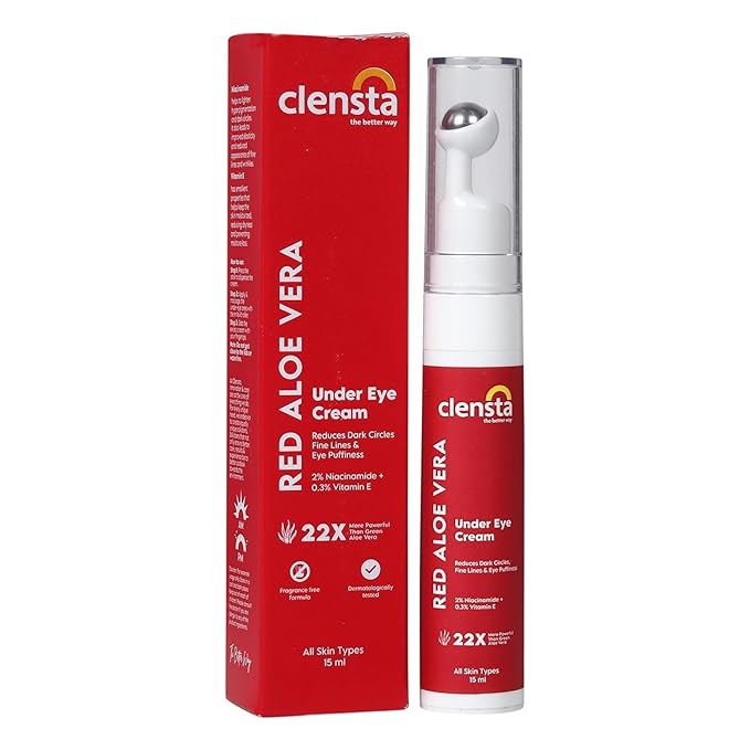 Clensta Aloe Vera Under Eye Cream Roll On | 0.51 Fl Oz (15ml) | Hydrating Eye Cream with Niacinamide | for Puffiness, Dark Circles & Wrinkles
