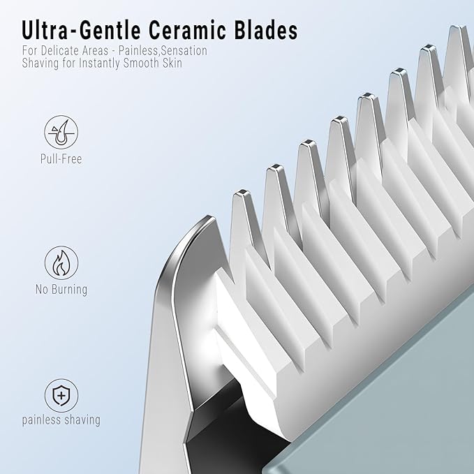 2-in-1 Bikini Trimmer and Shaver Kit for Women, Electric Body Hair Trimmer Facial Hair Removal Cordless Bikini Shaver Razor for Face Lip Chin Pubic Underarm Legs, Blue