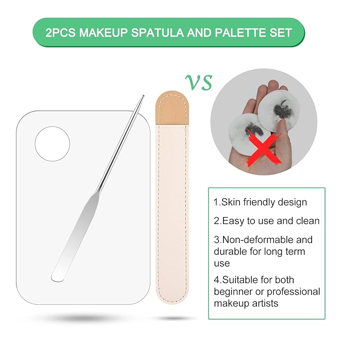 WXJ13 6 Pieces Makeup Spatula and Palette Set Including 2 Stainless Steel Makeup Spatula 2 Leather Cover 2 Makeup Mixing Palette for Eye Shadow/Eyelash/Nail Art/Foundation