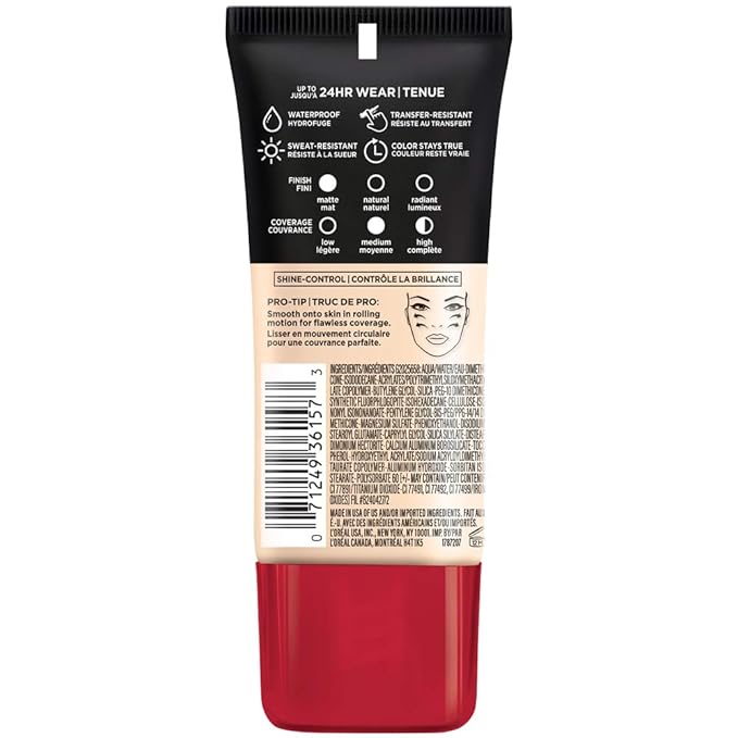 L'Oreal Paris Cosmetics Makeup Infallible Pro-Matte Liquid Longwear Foundation, True Porcelain, 1 fl oz.