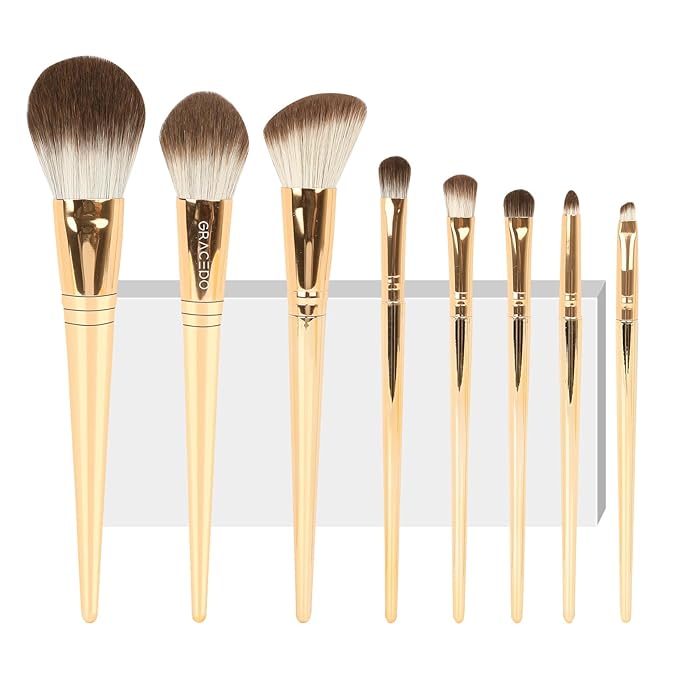 8pcs Gold Makeup Brush Set for All Skill Levels Easy Clean Soft Lint Free Brushes Travel Friendly Kit Foundation Powder Eyeshadow Blush Contour