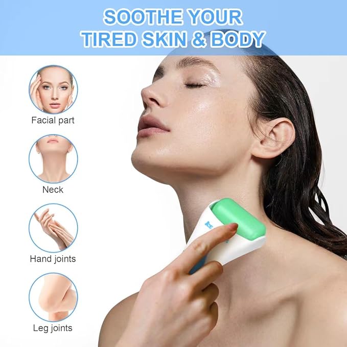 ONLYSKY BEAUTY Ice Roller Face Cooling Cold Roller for Body Eyes Face Skin Care Tools, Roller Cooling Roller for Women & Men（Blue Handle+Green Roller