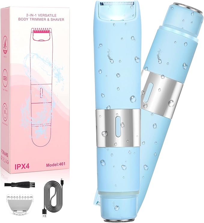 Dual Head Electric Shaver Bikini Trimmer for Women, IPX4 Waterproof Wet & Dry Use Body Trimmer for Face Lip Chin Pubic Underarm Legs, 80Mins Runtime, Travel-Friendly, Ideal Gift for Women
