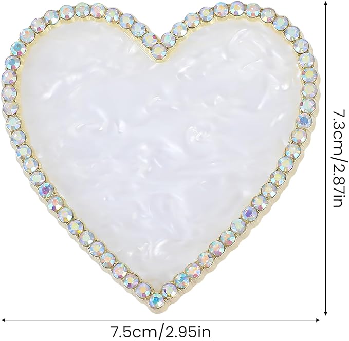 Sibba Resin Nail Art Palette, Golden Edge Nail Mixing Palette with Diamond, Polish Color Mixing Plate, Nail Holder Display Board, Heart Shape Cosmetic Mixing Tools for Women and Girls(White)