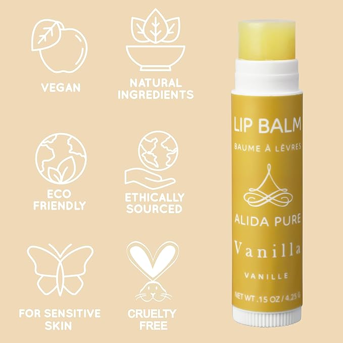 Vanilla Lip Balm Collection, Vegan Lip Balm Set, Beeswax Free, with Avocado Oil, Organic Jojoba Oil, and Vitamin E, Natural Moisturizer for Dry, Chapped Lips, 3 Tube Set