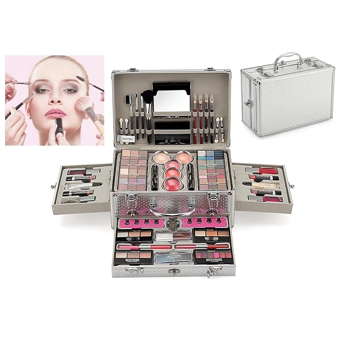 Maquillaje, Makeup gift, Professional make up set, All in one makeup kit for women full kit, Cosmetics teenagers, Makeup palette(102 Colors)(Silver box)
