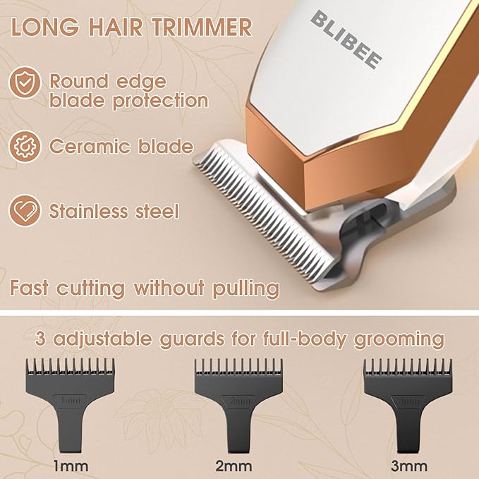 Hair Clippers & Bikini Trimmer for Women - Waterproof Electric Clippers and 4 in 1 Bikini Trimmer Set, Deluxe Hair Trimmer, Wet/Dry Body Shaver for Nose Eyebrows Beard Pubic Hair, Mauve