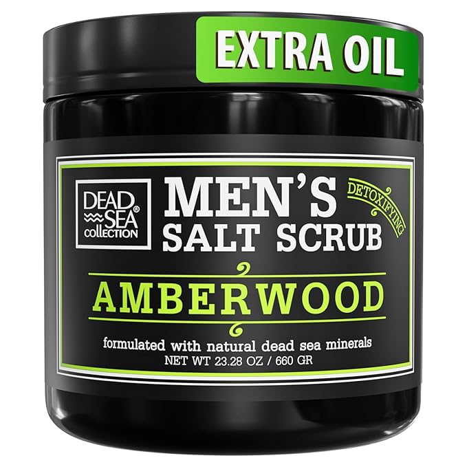 Salt Body Scrub Amberwood For Men – Moisturizes, Exfoliates & Nourishes Skin – Cleanses & Detoxifies with Dead Sea Minerals - Dead Sea Collection – 23.28 OZ