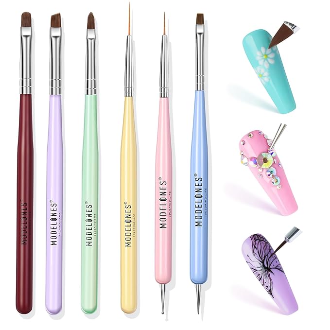 Modelones Nail Art Brushes Set, Nail Brush kit Gel Polish, Extension Gel, Liner, Carving, Apex Building, Dotting Pens Professional Tools for Drawing Painting 3D Design Salon & DIY Use