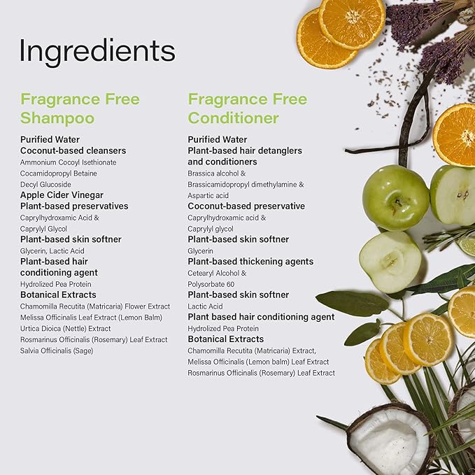 Phillip Adam Fragrance Free Shampoo and Conditioner Set with Apple Cider Vinegar - pH Balancing - Enhance Shine and Smoothness- 12 Ounce Each