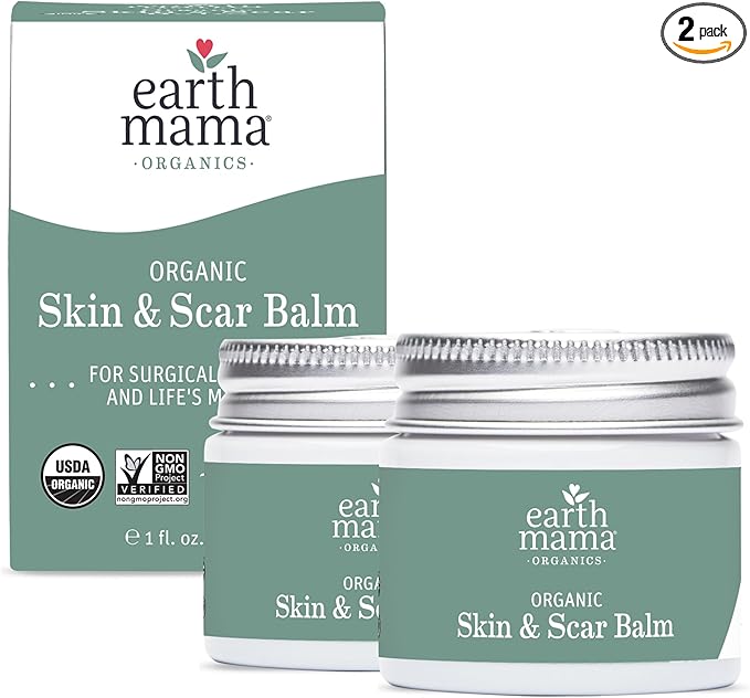 Earth Mama Organic Skin & Scar Balm |C-Section Recovery Skin Care, Pregnancy Stretch Mark Scar Cream with Organic Jojoba Oil, Tamanu Oil & Gotu Kola (2-Pack)