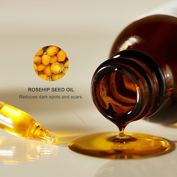 100% PURE Organic Rosehip Oil Moisturizer For Face, Body, Hair Hydrating Vitamins & Omega Fatty Acids Support Glowing, Plumped Up Youthful Skin - Natural Cold-Pressed Facial Radiance - Vegan - 1oz