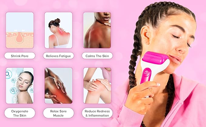 Skincare Ice Roller- Premium Facial & Eye Massage Roller with Freezer Case for Extended Cooling, Pain & Shingles Relief, Reduce Puffiness & Redness, Lymphatic Drainage, & Sun Relief