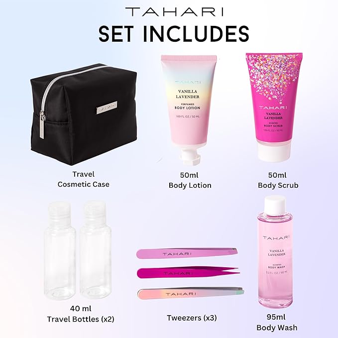 Tahari Spa Gift Set for Women, Vanilla Lavender Spa Set, Bath Kit for Women Gift Set Includes Body Lotion, Body Wash, Hand Cream, Lotion Gift Set for Women, Birthday Gifts For Women - (Black)
